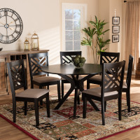 Baxton Studio Norah-Sand/Dark Brown-7PC Dining Set Norah Modern and Contemporary Sand Fabric Upholstered and Dark Brown Finished Wood 7-Piece Dining Set